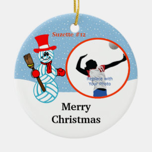 Ornement En Céramique Équipe de bonhomme de neige de volleyball/ornemen