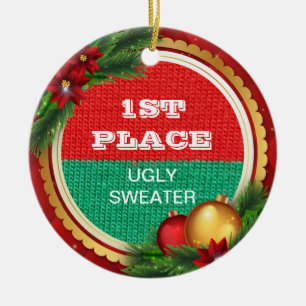 Ornement En Céramique Ęr gagnant du prix de fête de Noël laide de