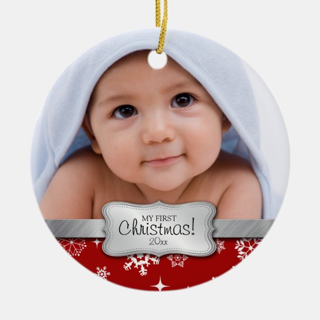 Ornement En Céramique Ęr Noël du bébé.  Ajoutez votre photo (Devant)