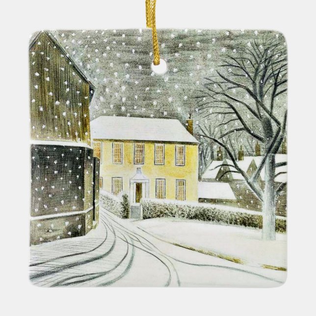 Ornement En Céramique Eric Ravilious - chemin Hallstead en neige, (Devant)