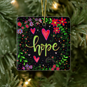 Ornement En Céramique Espère un joli modèle floral noir Noël