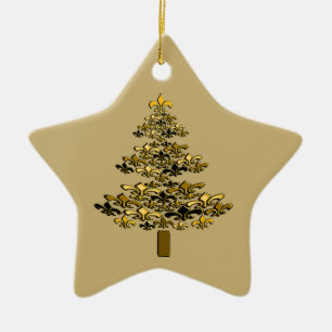 Ornement En Céramique Étoile d'arbre de Noël de Gold Fleur de Lis