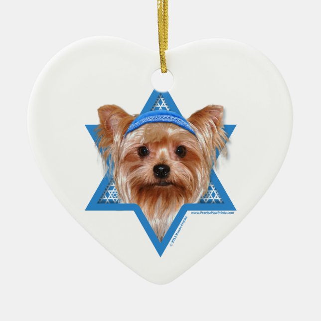 Ornement En Céramique Étoile de David de Hanoukka - Yorkshire Terrier (Devant)