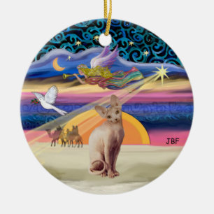 Ornement En Céramique Étoile de Noël - Chat Sphynx (faon)