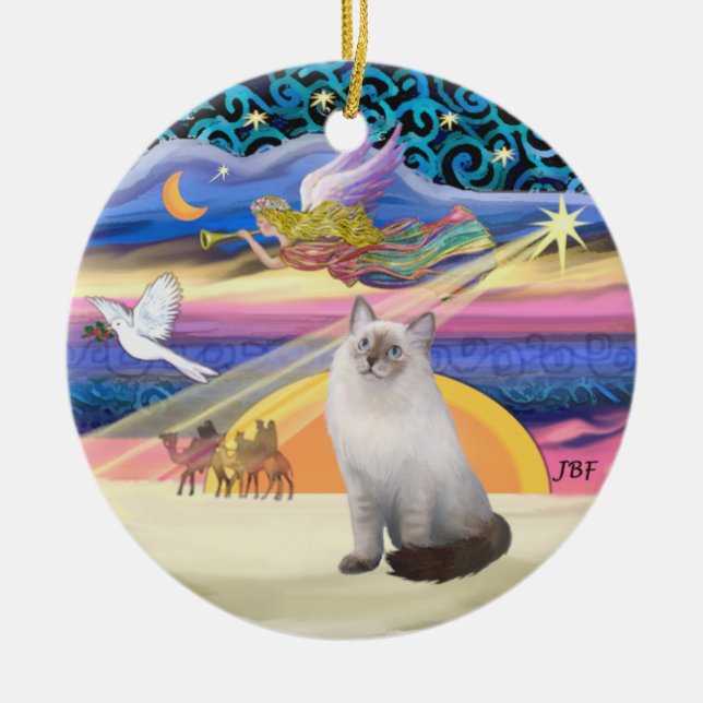 Ornement En Céramique Étoile de Noël - Crème bleue chat Ragdoll (Devant)