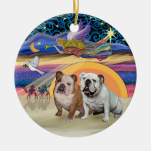 Ornement En Céramique Étoile de Noël - Deux Bulldogs anglais