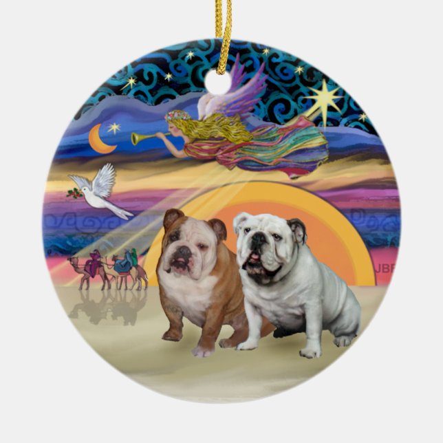 Ornement En Céramique Étoile de Noël - Deux Bulldogs anglais (Devant)
