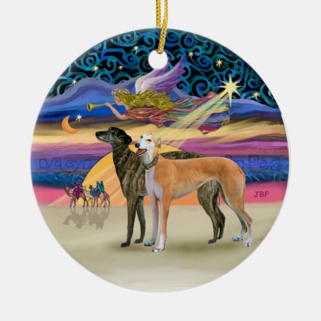 Ornement En Céramique Étoile de Noël - Deux Lévriers (Devant)