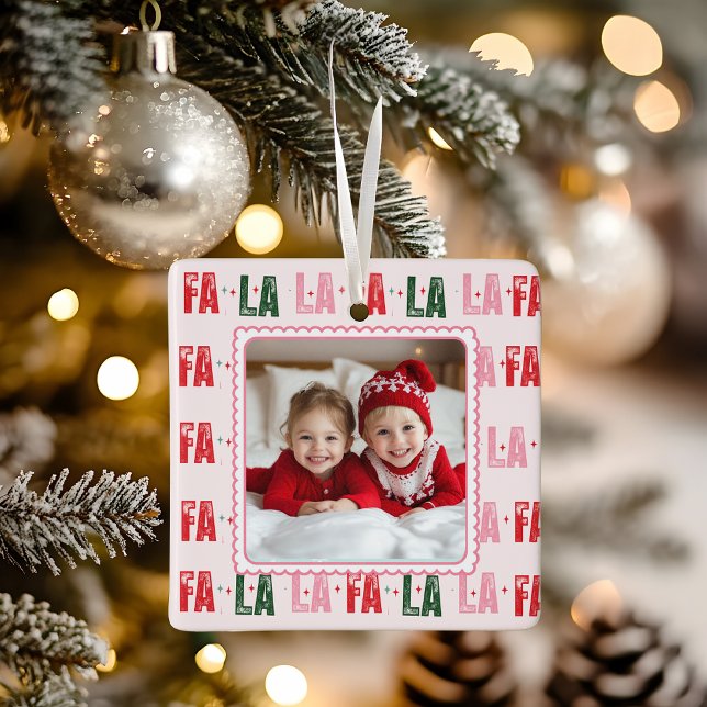 Ornement En Céramique Fa La La Photo de Noël personnalisée (Créateur téléchargé)