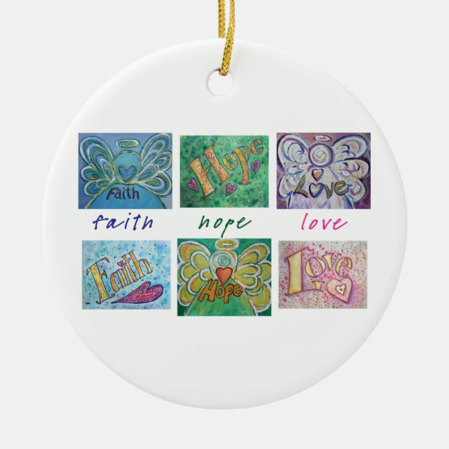 Ornement En Céramique Faith Hope Love Angel Art Collage Ornament Pendent (Devant)