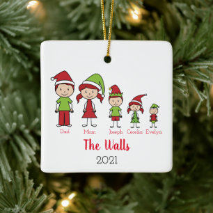 Ornement En Céramique Famille de 5 Mignons Noël Personnalisé