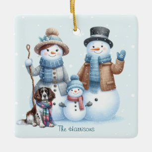 Ornement En Céramique Famille de bonhomme de neige personnalisée et orne