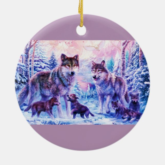 Ornement En Céramique Famille de loup (Dos)