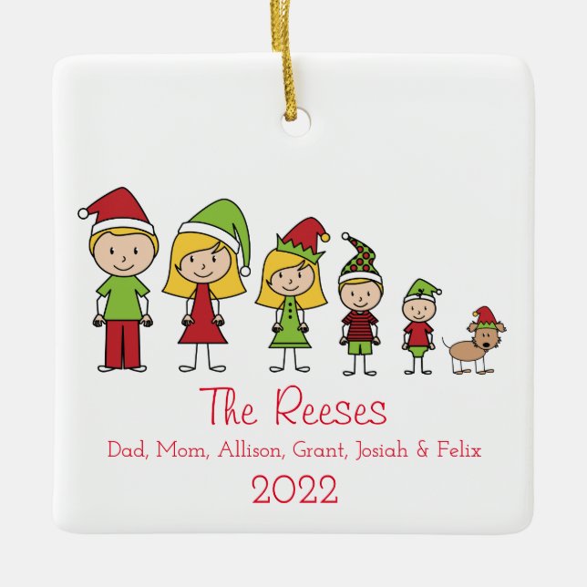 Ornement En Céramique Famille de Noël mignonne personnalisée (Devant)