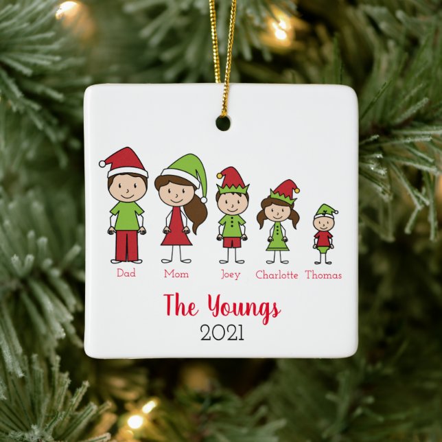 Ornement En Céramique Famille de Noël personnalisée (Arbre)