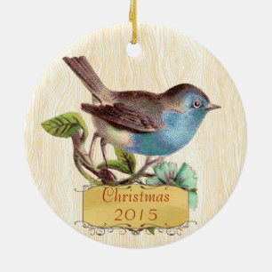 Ornement En Céramique Famille de Noël Photo Vintage Bluebird