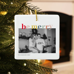 Ornement En Céramique Famille de photos de Noël Coloré Soyez Joyeux