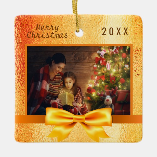 Ornement En Céramique Famille de photos en or Noël (Devant)