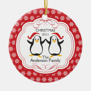 Ornement En Céramique Famille mignonne de pingouins d'ornement de Noël 2