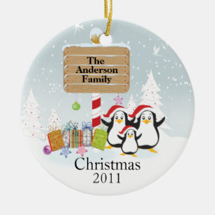 Ornement En Céramique Famille mignonne de pingouins d'ornement de Noël 3