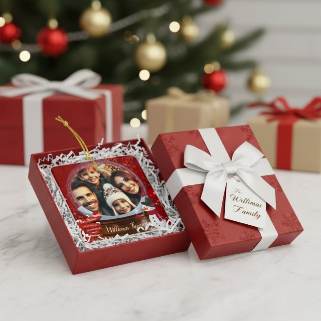 Ornement En Céramique Famille mignonne Noël Globe de neige Photo (Créateur téléchargé)