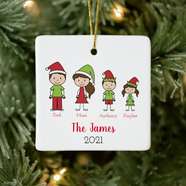 Ornement En Céramique Famille mignonne Noël personnalisé (Arbre)