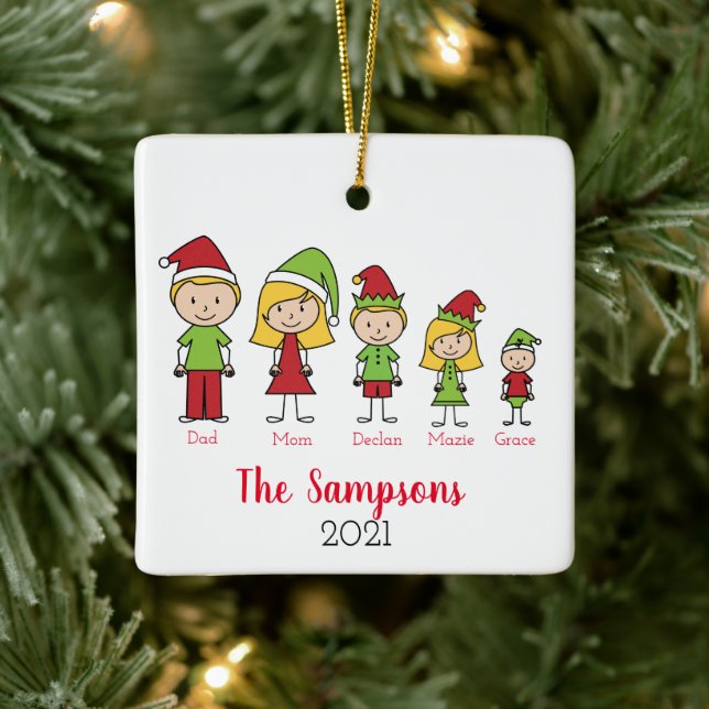 Ornement En Céramique Famille Noël Nom personnalisé Ceramic Ornamen (Arbre)