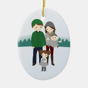 Ornement En Céramique Famille personnalisable d'ornement de Noël quatre