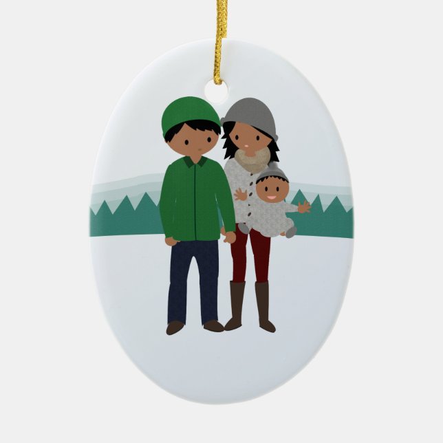 Ornement En Céramique Famille personnalisable d'ornement de Noël trois (Devant)