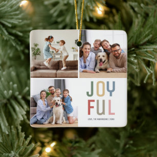 Ornement En Céramique Famille personnalisée 4 Photos Joyeux Noël