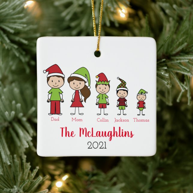 Ornement En Céramique Famille personnalisée de 5 Noël (Arbre)