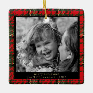 Ornement En Céramique Famille Plaid Rouge et or Noël
