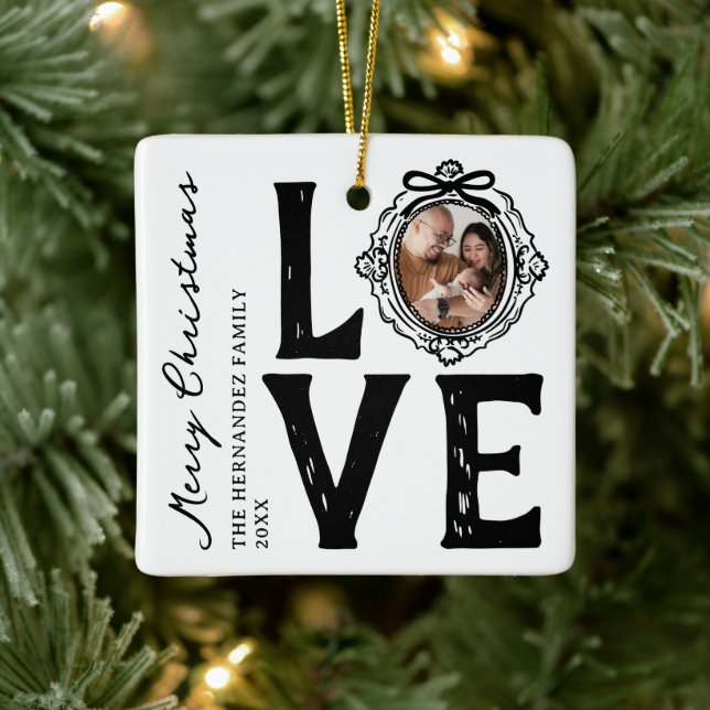 Ornement En Céramique Family Love Doodle Photo Noël (Arbre)