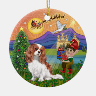 Ornement En Céramique Fantaisie de Noël-Cavalier King Charles Spaniel Bl