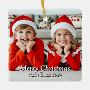 Ornement En Céramique Fantaisie, mignonne, moderne Photo de famille Noël