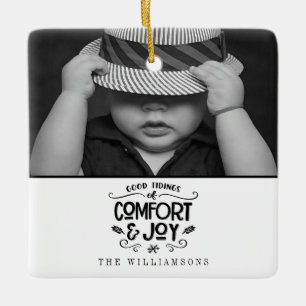 Ornement En Céramique Farmhouse moderne Photo Black En vichy Christmas