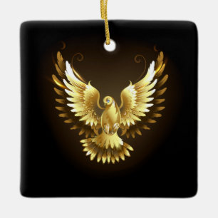 Ornement En Céramique Faux Gold Foil Peace Dove en noir