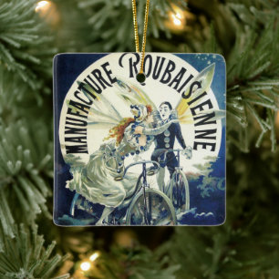 Ornement En Céramique Fées Art Nouveau vintage, Lune à Vélo Pierrot