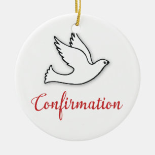 Ornement En Céramique Félicitations Dove de Confirmation avec Or, Rouge