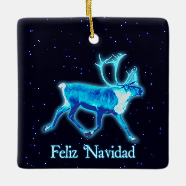 Ornement En Céramique Feliz Navidad - Caribou bleu (Reindeer) (Devant)
