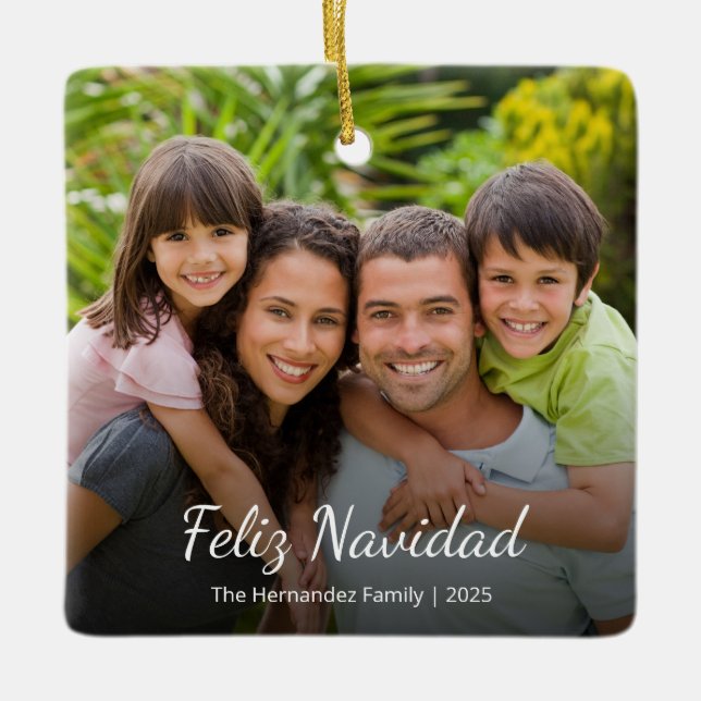 Ornement En Céramique Feliz Navidad Family Photo de Noël espagnol (Devant)