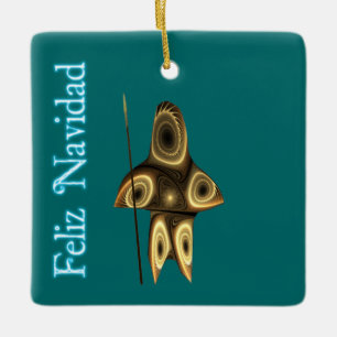 Ornement En Céramique Feliz Navidad - Fractal Inuit Hunter