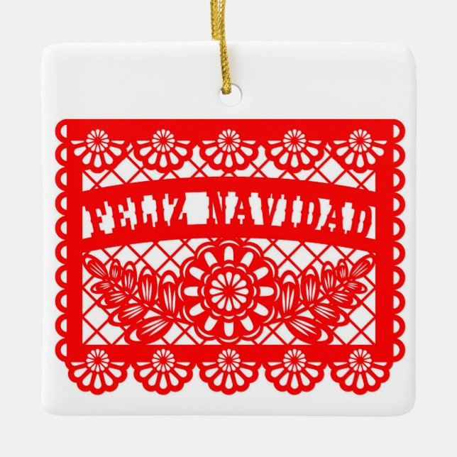 Ornement En Céramique Feliz Navidad Papel Picado (Devant)