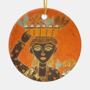 Ornement En Céramique Femme africaine portant panier d'art