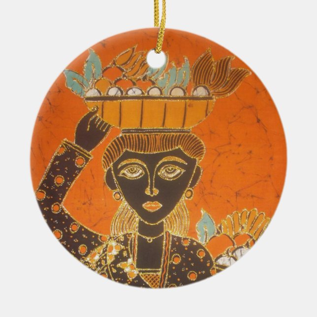 Ornement En Céramique Femme africaine portant panier d'art (Devant)
