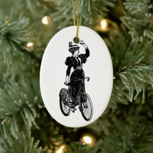 Ornement En Céramique Femme cycliste victorienne vintage bicyclette anti