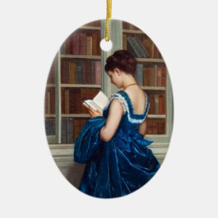 Ornement En Céramique Femme élégante victorienne lisant dans une bibliot