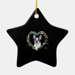 Ornement En Céramique Femme mignonne Boston Terrier Maman Fleur Amoureux