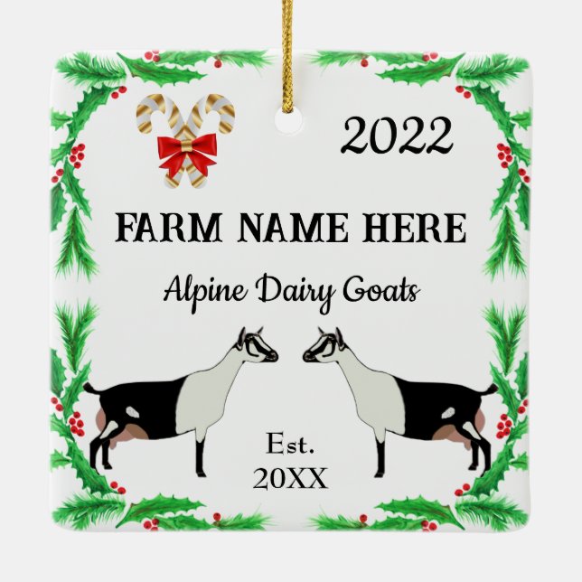 Ornement En Céramique Ferme de chèvre laitière alpine personnalisée Noël (Dos)