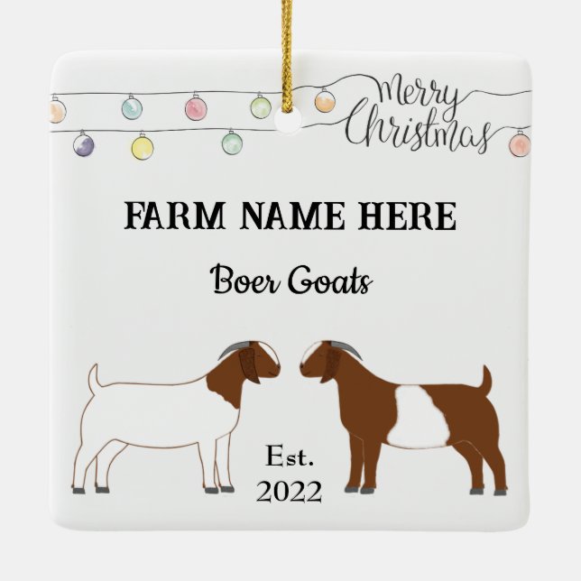 Ornement En Céramique Ferme de chèvres de Boer personnalisée Noël blanc  (Dos)